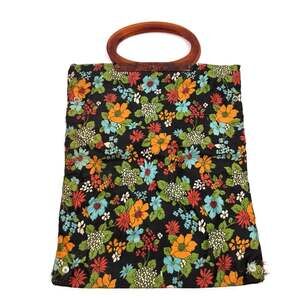Ladies Pride Colorful Floral Plastic-Lined Knitting Bag Tortoiseshell Handle
